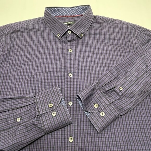 Bugatchi Button Dress Shirt Men Size XL Preppy Flip Cuff Checker Workwear Formal - Picture 10 of 10